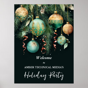 Goldene Weihnachtsbaum-Ornamente Weihnachtsfeier Poster