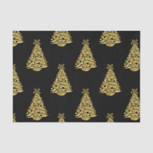 Goldene Weihnachtsbäume auf schwarzem Weihnachten Seidenpapier