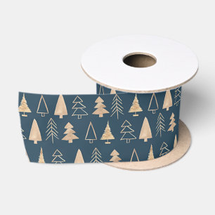 Goldene Weihnachtsbäume Mitternachtsblaue Satin-Sc Satinband