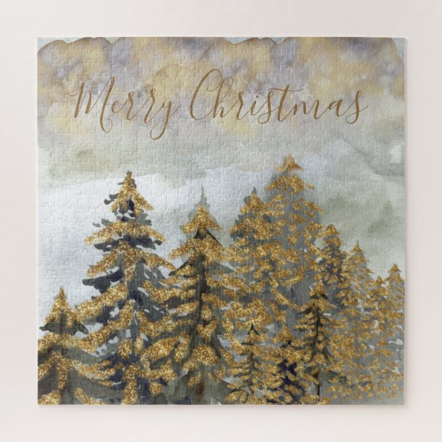 Goldene Weihnachtsbäume Puzzle (Vertikal)