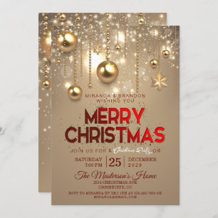 Goldene Weihnachtsbäume & Stars Weihnachten Einladung