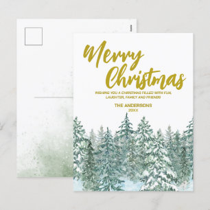 Goldene Weihnachtsbäume Wald Moderne Drehbuch Urla Feiertagspostkarte