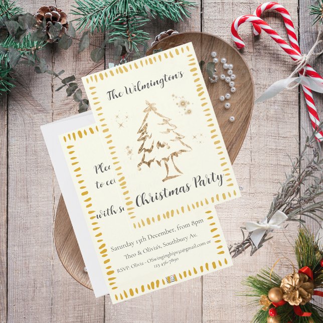 Goldene Weihnachtsbaume - Weihnachtsfeier Party Ei Einladung (Festive Golden Tree Christmas Party Invitation)