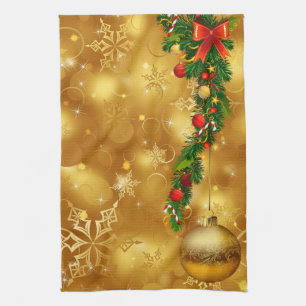 Goldene Weihnachtsbaumkugeln Dekoration Küchentuch