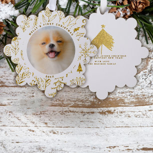 Goldene Weihnachtsblumen Haustiers erstes Weihnach Ornament Karte