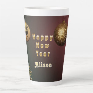 Goldene Weihnachtsdekorationen mit Schneeflocken Milchtasse
