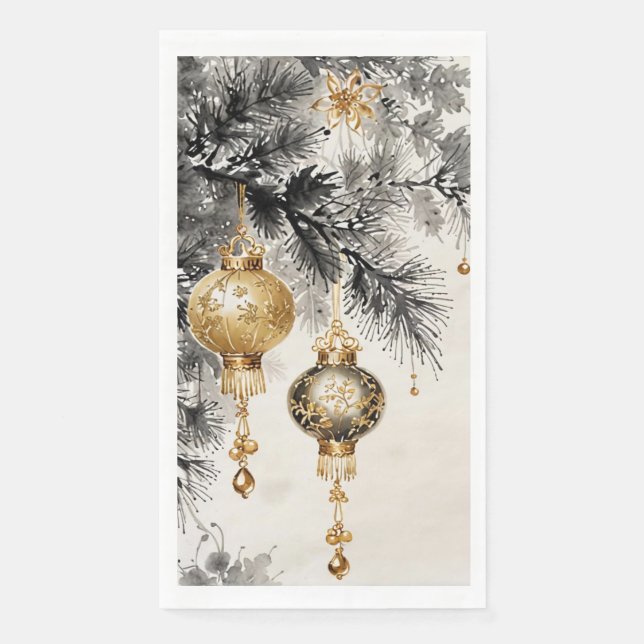 Goldene Weihnachtsdesign-Tuschemalerei Serviette (Vorderseite)