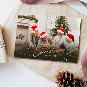 Goldene Weihnachtsfamilienfoto-Feiertagskarte Feiertagskarte