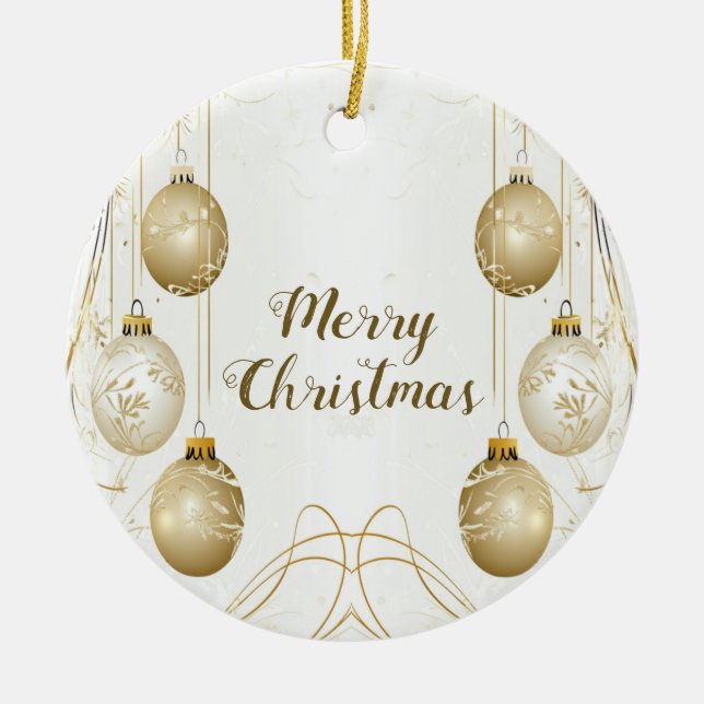 Goldene Weihnachtsfeier Elegante Keramik Ornament (Vorne)