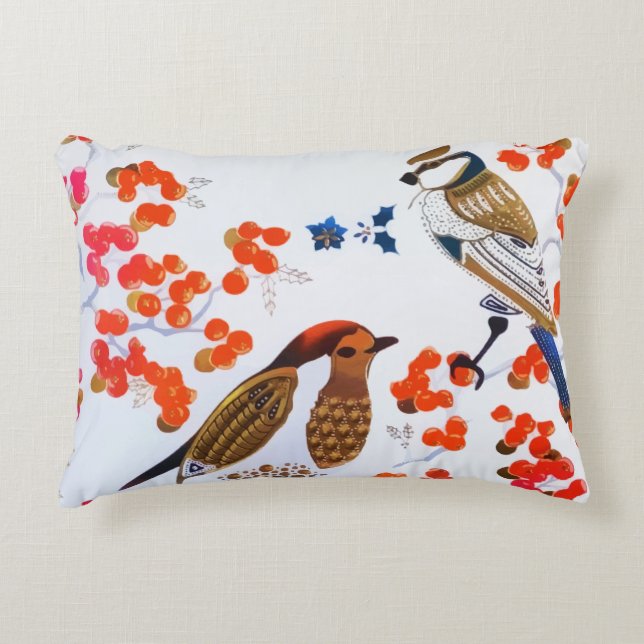 Goldene Weihnachtsgeburten Holly Berries Branchen Dekokissen (Vorderseite)