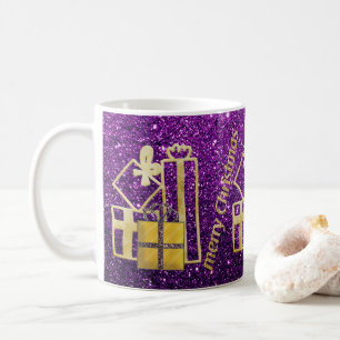 Goldene Weihnachtsgeschenke Lila Kunstglitter Tasse