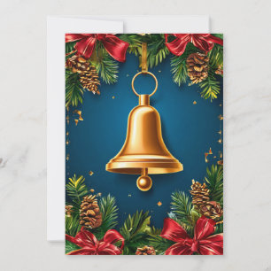 Goldene Weihnachtsglocke umgeben von festlichen ro Feiertagskarte