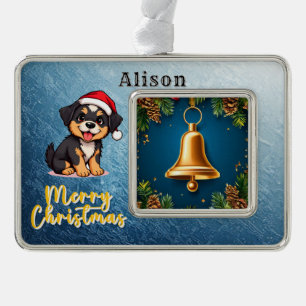 Goldene Weihnachtsglocke umgeben von festlichen ro Rahmen-Ornament Silber