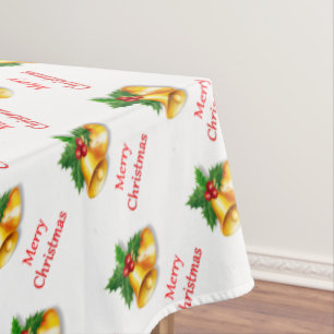 Goldene Weihnachtsglocken auf Weiß Tischdecke