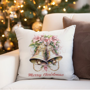 Goldene Weihnachtsglocken rosa Blumen  Kissen