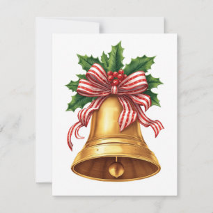 Goldene Weihnachtsglocken-Stechpalme und gestreift Feiertagskarte