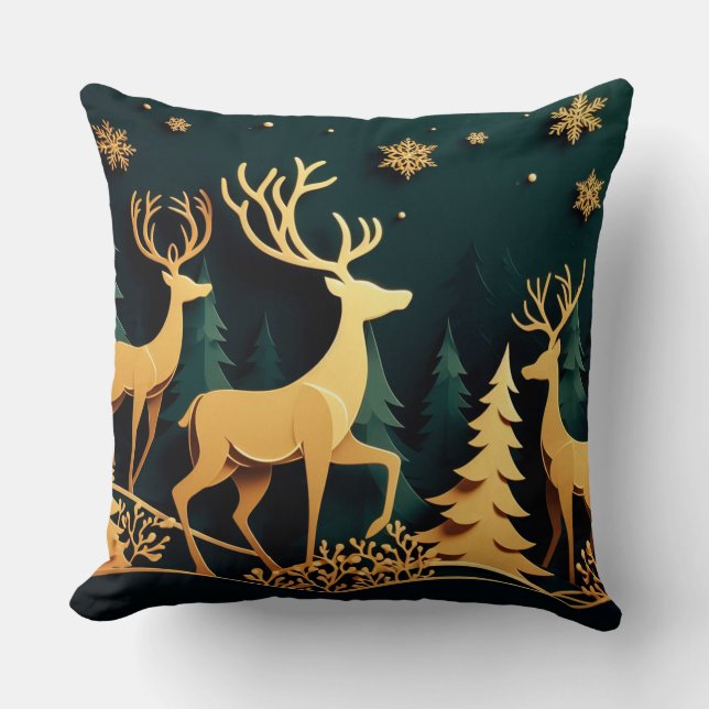 Goldene Weihnachtshirsche Kissen (Vorderseite)