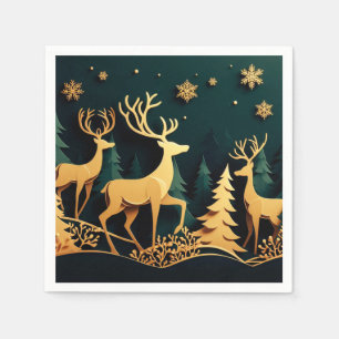 Goldene Weihnachtshirsche Serviette