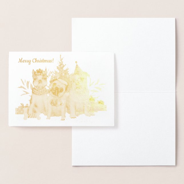 Goldene Weihnachtshunde nach Baum-Postkarte Folienkarte (Anzeige)