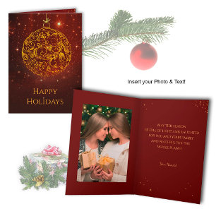Goldene Weihnachtskarte mit Foto & Text Dankeskarte