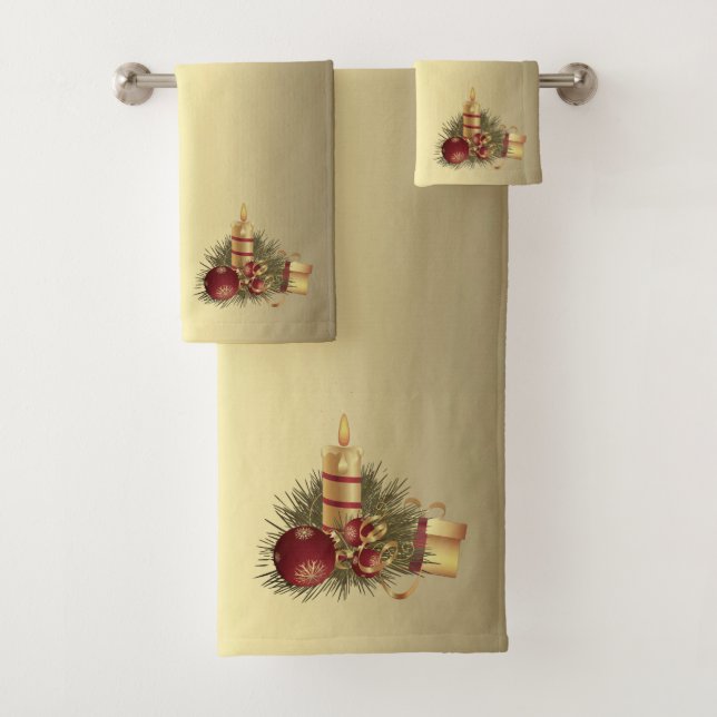 Goldene Weihnachtskerze Badhandtuch Set (Insitu)