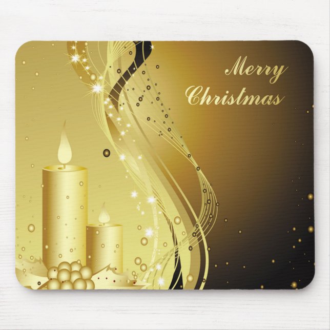 Goldene Weihnachtskerze über funkelndem Hintergrun Mousepad (Vorne)