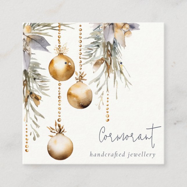 Goldene Weihnachtskieferndekorationen Erring-Holde Quadratische Visitenkarte (Vorderseite)