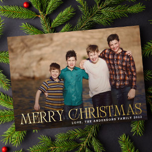 Goldene Weihnachtslandschaft Familienfoto Folien Feiertagskarte