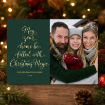Goldene Weihnachtsmagie Grüne Familienfoto-Feier