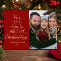 Goldene Weihnachtsmagie Rote Familienfoto