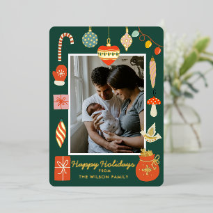 Goldene Weihnachtssachen Urlaub Santa Familienfoto Folieneinladung