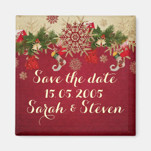 Goldene Weihnachtsschmuck Save the Date rot Magnet