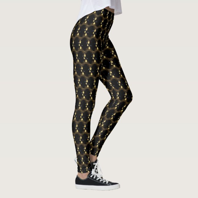Goldene Weihnachtsschmuck Shiny Stars Schwarz Leggings (Rechts)