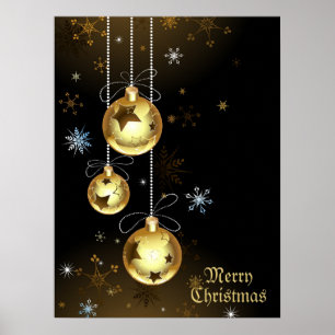 Goldene Weihnachtsschmuck Shiny Stars Schwarz Poster
