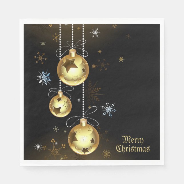 Goldene Weihnachtsschmuck Shiny Stars Schwarz Serviette (Vorderseite)