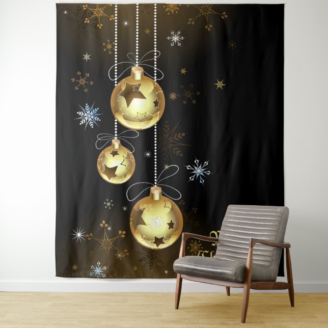 Goldene Weihnachtsschmuck Shiny Stars Schwarz Wandteppich (Beispiel)