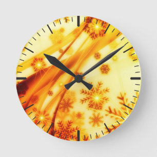 Goldene Weihnachtsschneeflocken Runde Wanduhr