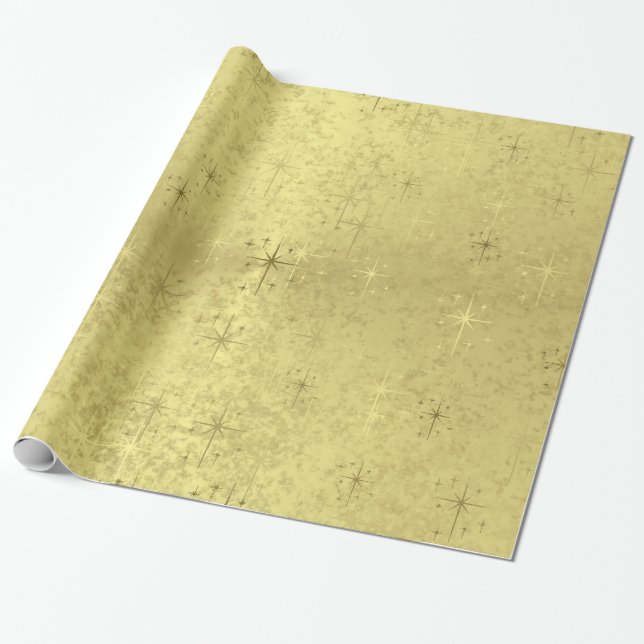 Goldene Weihnachtssterne auf Folien-Papier Geschenkpapier (Ungerollt)