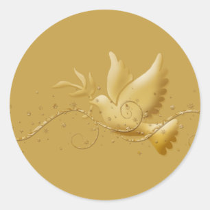 Goldene Weihnachtstaube Frieden eleganter Chic Runder Aufkleber