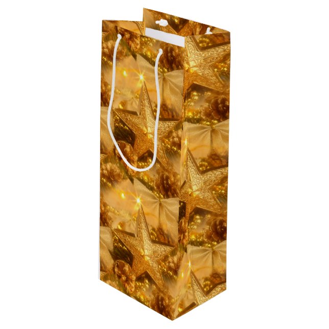 Goldene Weihnachtswein Geschenktasche Geschenktüte Für Weinflaschen (Vorderseite Schrägansicht)