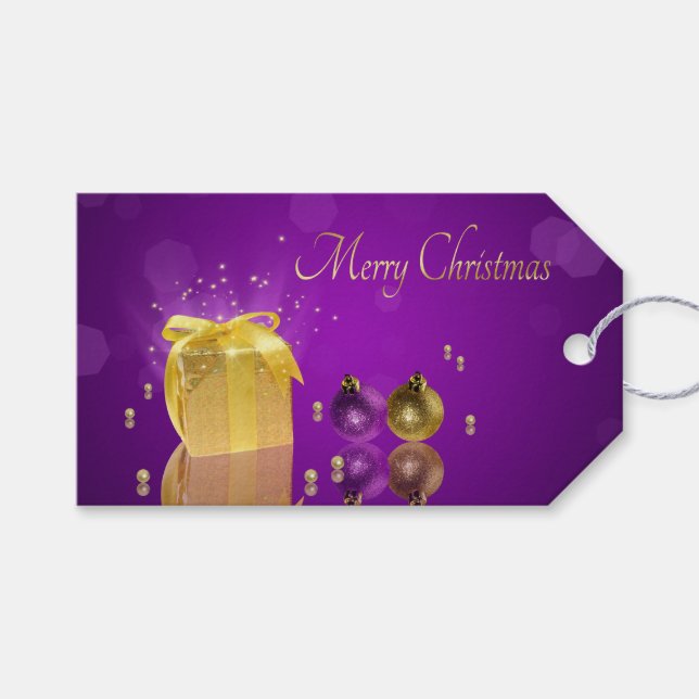 Goldene Weihnachtszeit-Geschenkboxen Geschenkanhänger (Vorderseite (Horizontal))