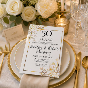 Goldene Weiße Florale 50. Hochzeitstag-Einladung Einladung