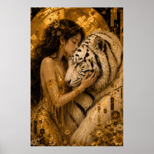 Goldene Weiße-Tiger-Königin Fantasy-Kunst Poster