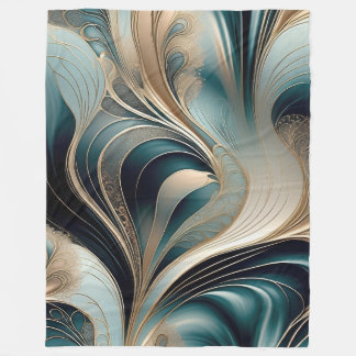 Goldene Welle - Aquamarin und Gold Abstrakt Fleecedecke
