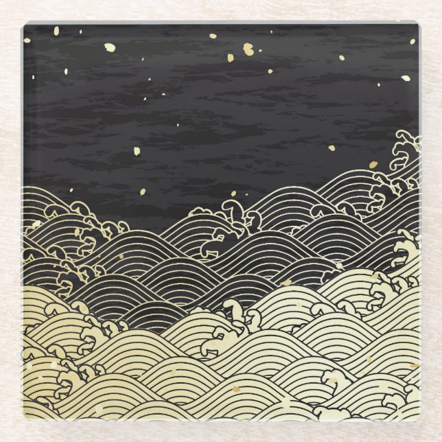 Goldene Welle, papierähnliche Textur. Glasuntersetzer (Vorderseite)