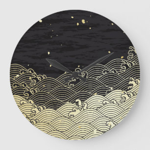 Goldene Welle, papierähnliche Textur. Große Wanduhr