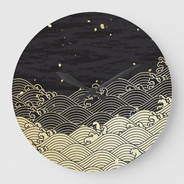 Goldene Welle, papierähnliche Textur. Große Wanduhr (Vorderseite)