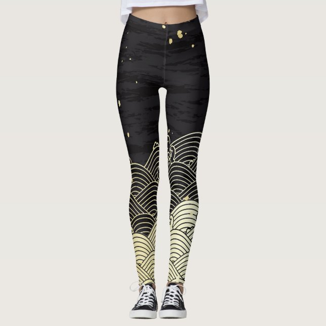 Goldene Welle, papierähnliche Textur. Leggings (Vorderseite)