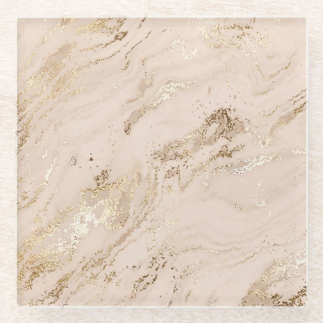 Goldene Wellen: Abstrakter Marmor Glasuntersetzer (Vorderseite)