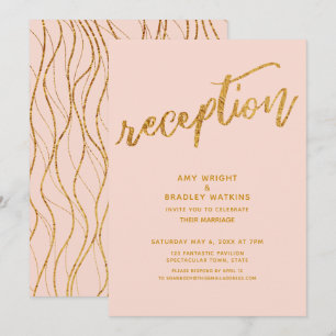 Goldene Wellen und handgeschriebene Röte Hochzeits Einladung